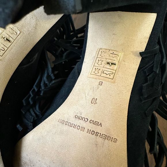 SIGERSON MORRISON Marita Black Suede Lace Up Fringe Strappy Sandals - Picture 10 of 11